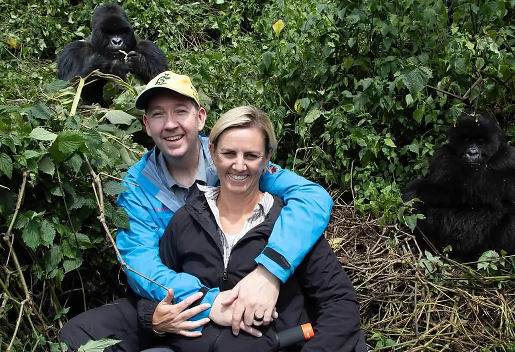 Honeymoon couple on a gorilla trekking safari in Bwindi Impenetrable National Park