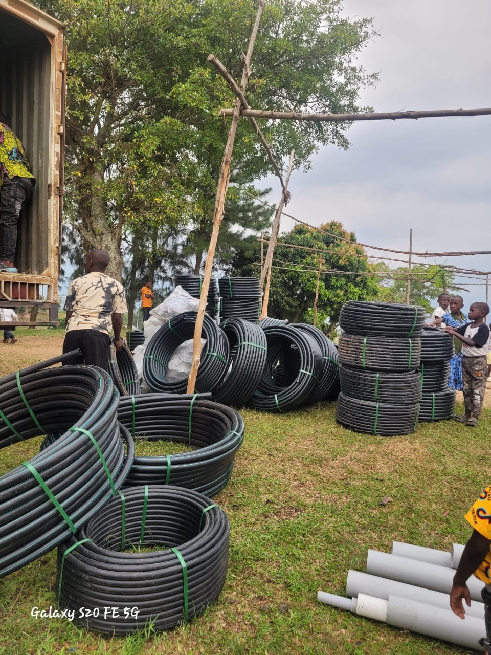 Water pipes and infrastructure materials for a community water project in Uganda